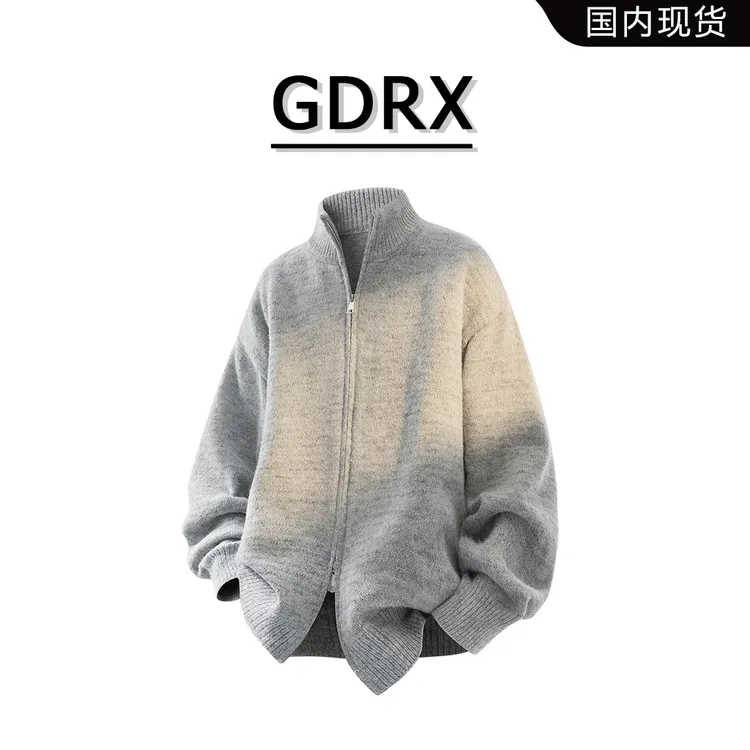 GDRX美式休闲开衫毛衣男双拉链设计2025秋季新款针织衫男生衣服