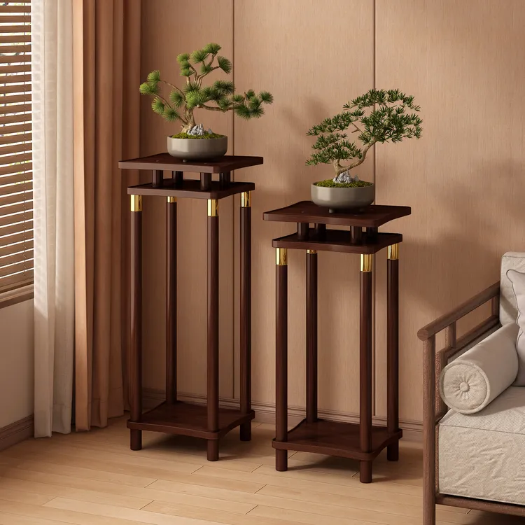 实木花架置物架阳台落地式客厅宋代美学茶室高端中式花台2025新款