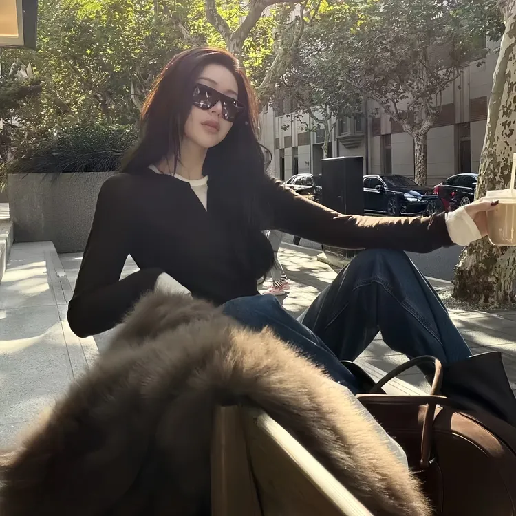 王嬛嬛MsLime25年新 【素梧】100%绵羊毛圆领假两件毛衫HD2C0861