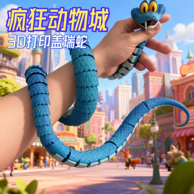3d打印盖瑞蛇模型儿童桌面摆件游戏玩具疯狂动物城2周边手办男女