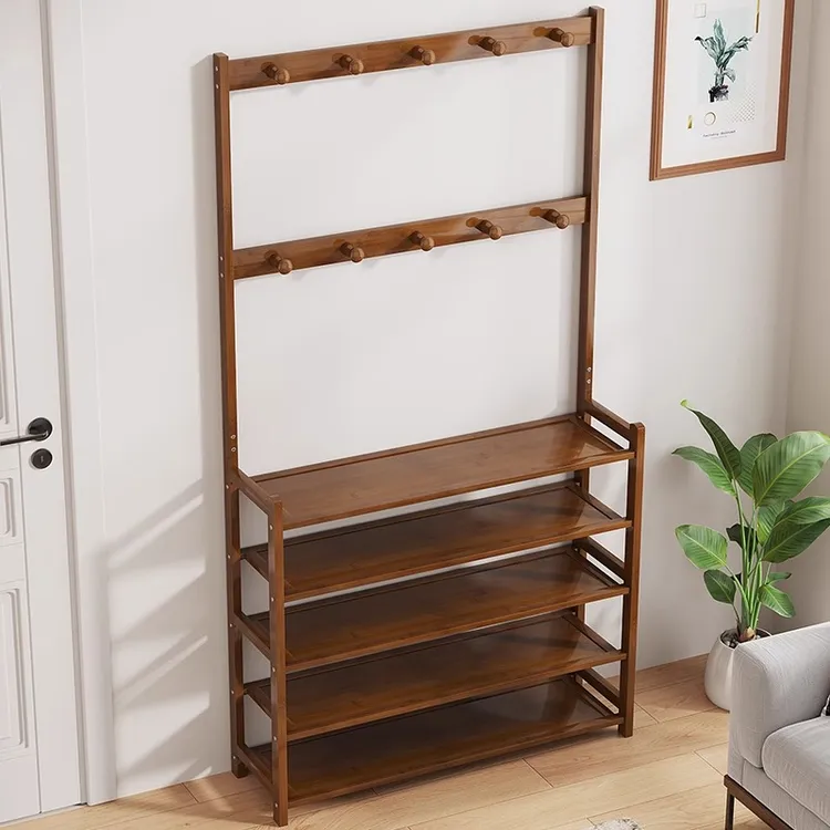 鞋架子衣帽架一体简易家用门口收纳多层鞋柜实木大容量结实置物架