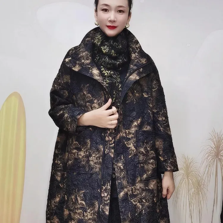 秋季新款炫彩提花宽松大码显瘦遮肉中长款风衣