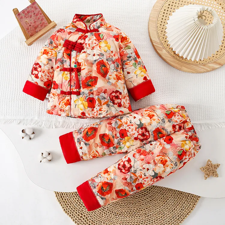 宝宝手工棉衣婴儿棉花棉袄女童棉衣男童秋冬加厚款纯棉花棉裤套装