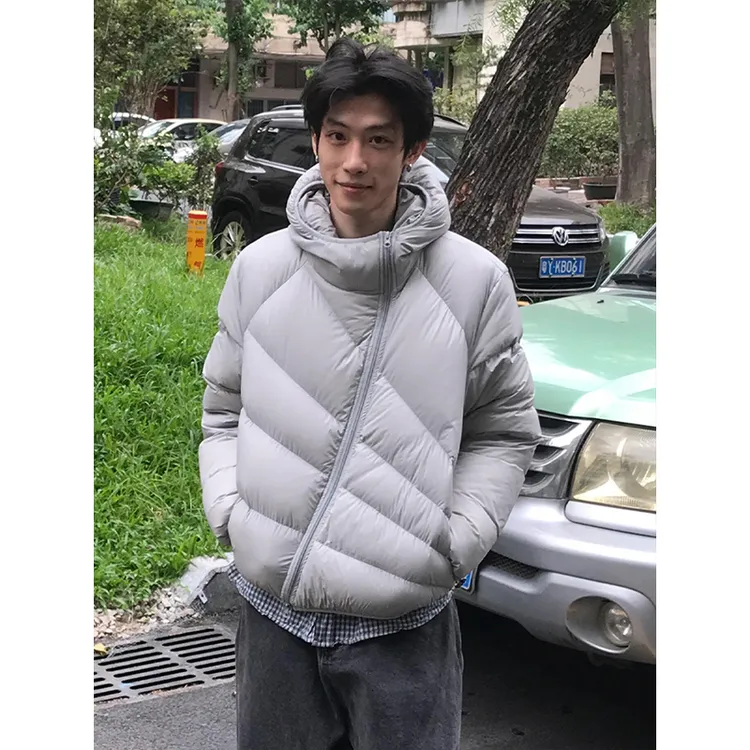 斜拉链轻便连帽排骨百搭棉服男冬季短款加厚保暖棉衣时尚棉袄外套