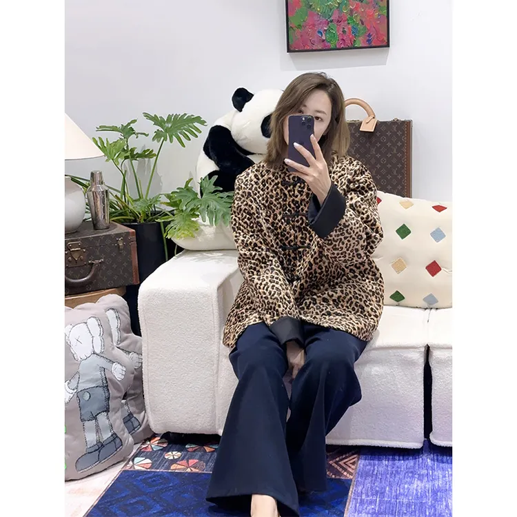 女人味中式豹纹时尚棉外套C49060