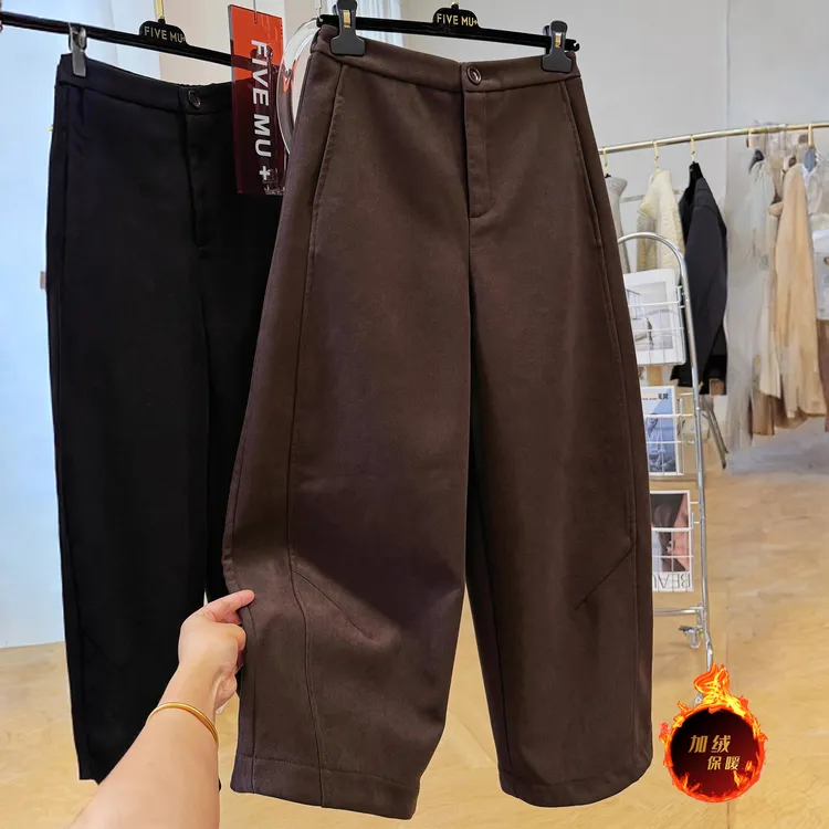 高级感独特休闲裤女秋冬加绒加厚弯刀裤巨好看的慵懒风松弛感裤子