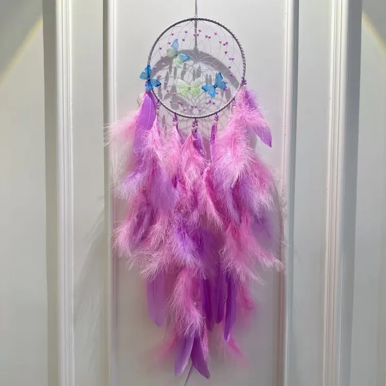 高档轻奢捕梦网羽毛挂饰粉色风铃客厅墙面装饰挂件