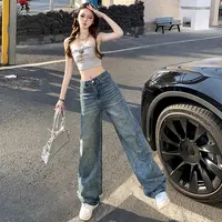 显瘦阔腿高腰直筒宽松复古薄款长裤百搭小众牛仔裤女 2025年春季