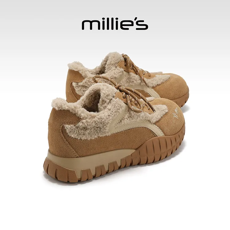 妙丽厚底毛绒棉鞋冬季2025新款反绒流光风休闲女鞋运动阿甘德训鞋