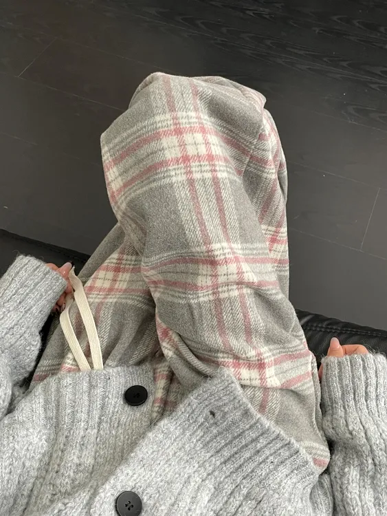 慵懒风灰粉格子阔腿裤女秋冬新款毛呢大码胖mm宽松显瘦休闲直筒裤