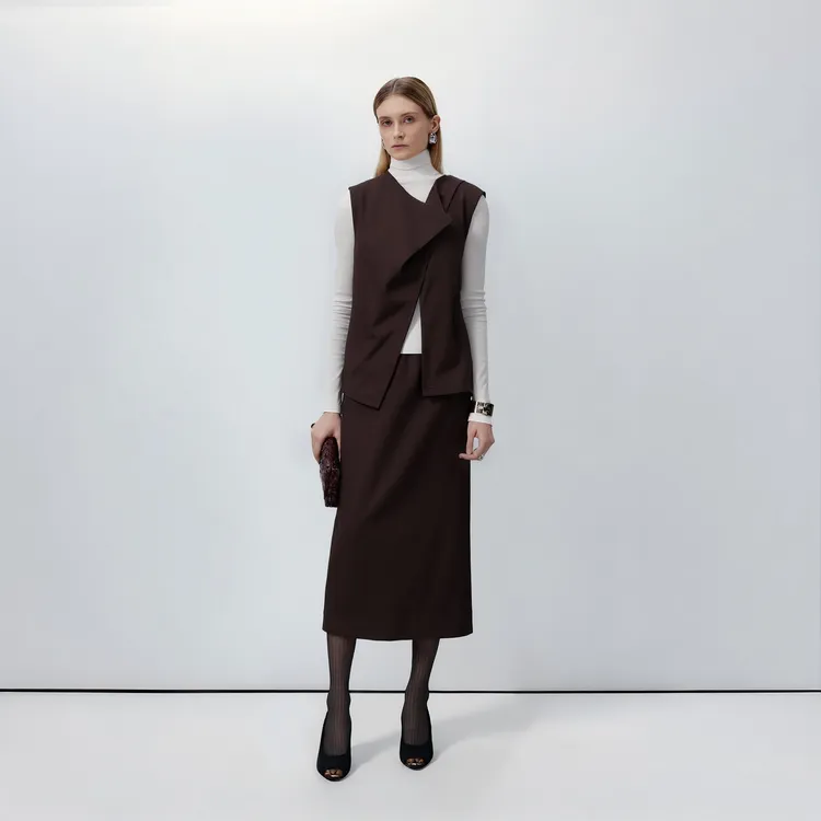 LYNEE【巴黎左岸】新 荡领羊毛无袖上衣女叠穿背心马甲LGD2FAW212