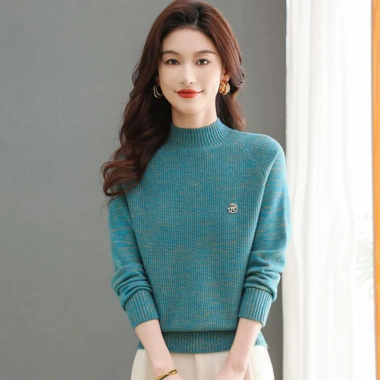 新款秋冬女装长袖羊毛衫洋气时尚百搭气质针织毛衣打底中年女士