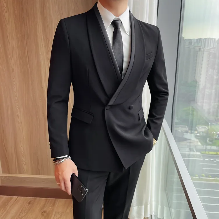 青果领双排扣西装男高端儒雅宴会婚礼礼服商务正装新郎格调西服潮