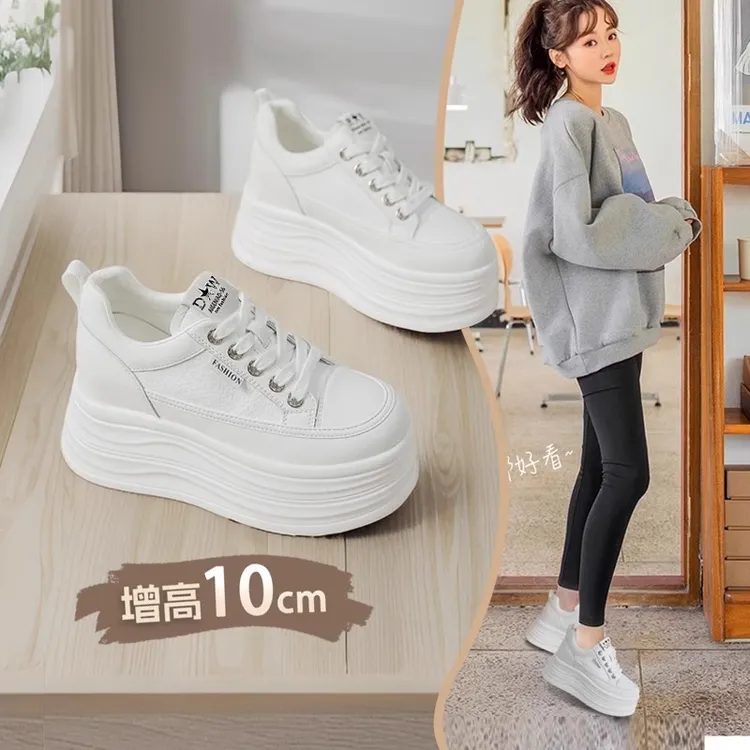 艾格鸟增高10cm小白鞋女百搭2025春新款板鞋厚底内增高休闲运动鞋