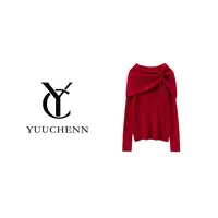 YUUCHENN羊绒一字肩堆堆领抽条5014