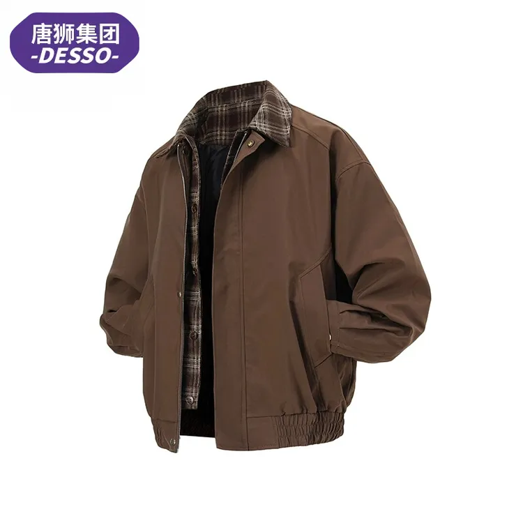 唐狮集团DESSO假两件外套男2025春秋季短款美拉德夹克美式棒球服
