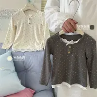 女童长袖T恤纯棉女宝秋装2025新款波点打底衫春秋假两件上衣秋季