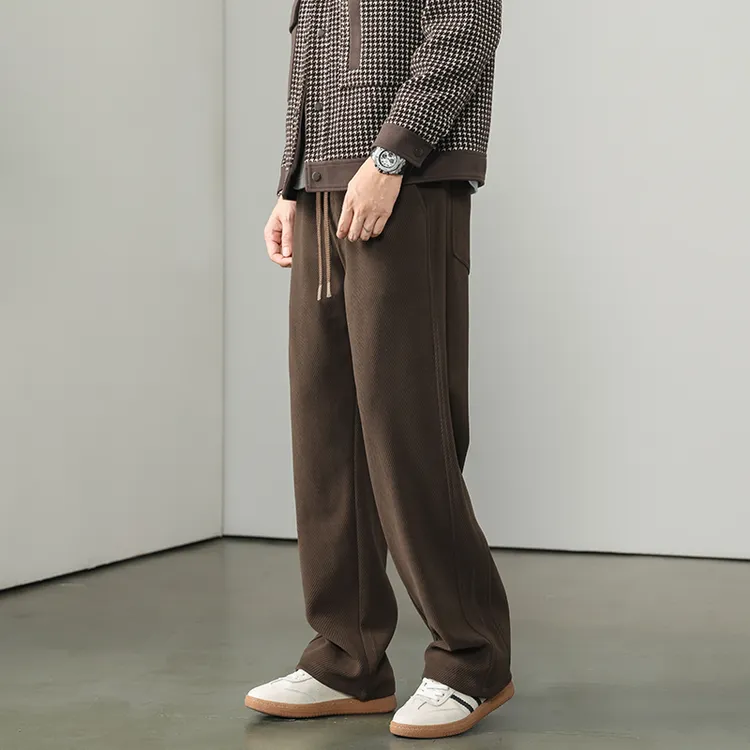 2025年宽松直筒加绒休闲裤秋冬男士透气简约卫裤松紧腰百搭长裤