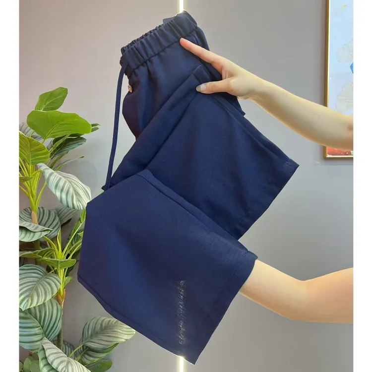 夏季爆款麻料2025网红新款宽松垂感直筒拖地裤高腰薄款阔腿裤女