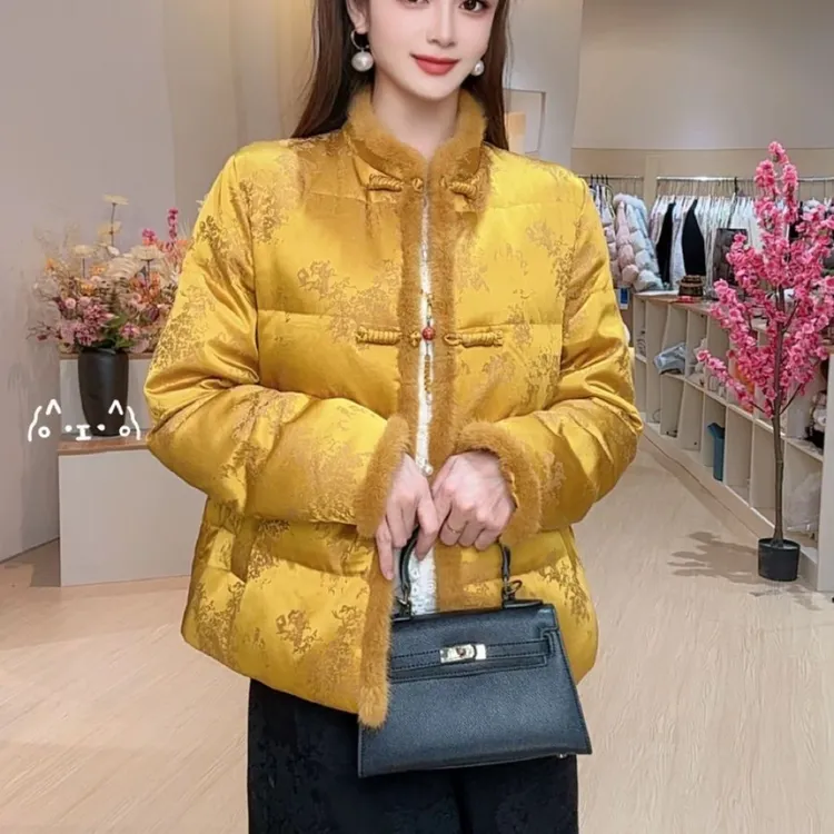 冬季新款新中式拼接时尚洋气加厚保暖棉服外套YM2532女