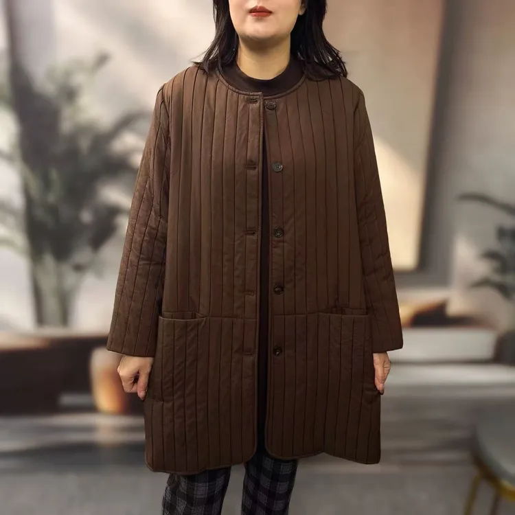 T-147冬季设计感条纹正肩A版显瘦宽松大码圆领加厚外套棉服