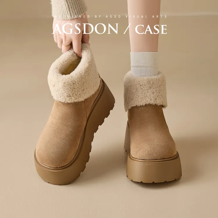 Y奥古狮登厚底雪地靴女2025新款秋冬季加绒加厚短靴毛毛保暖棉鞋Y