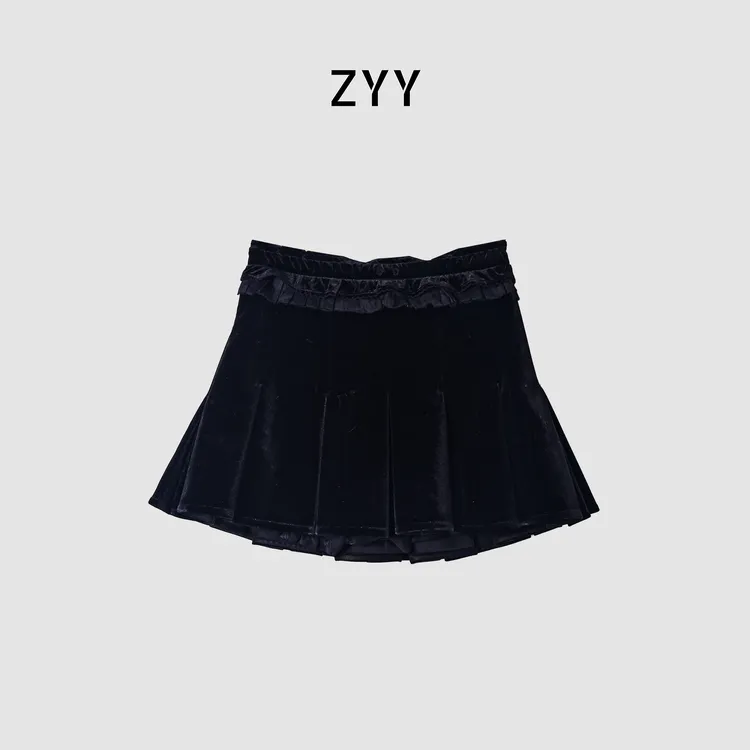 ZYY【云梦川晚】2025S/S新款设计感A字百褶短裙X25DDQ05916