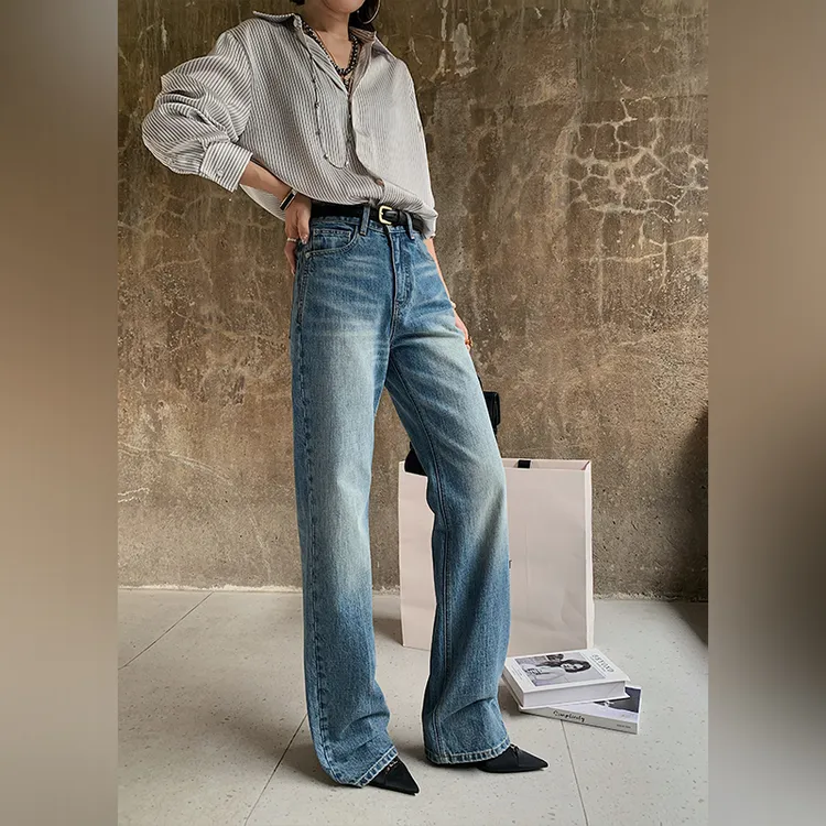 十三粥私服 Y家窄牛 复古气质牛仔裤女柔软透气通勤百搭显高显瘦
