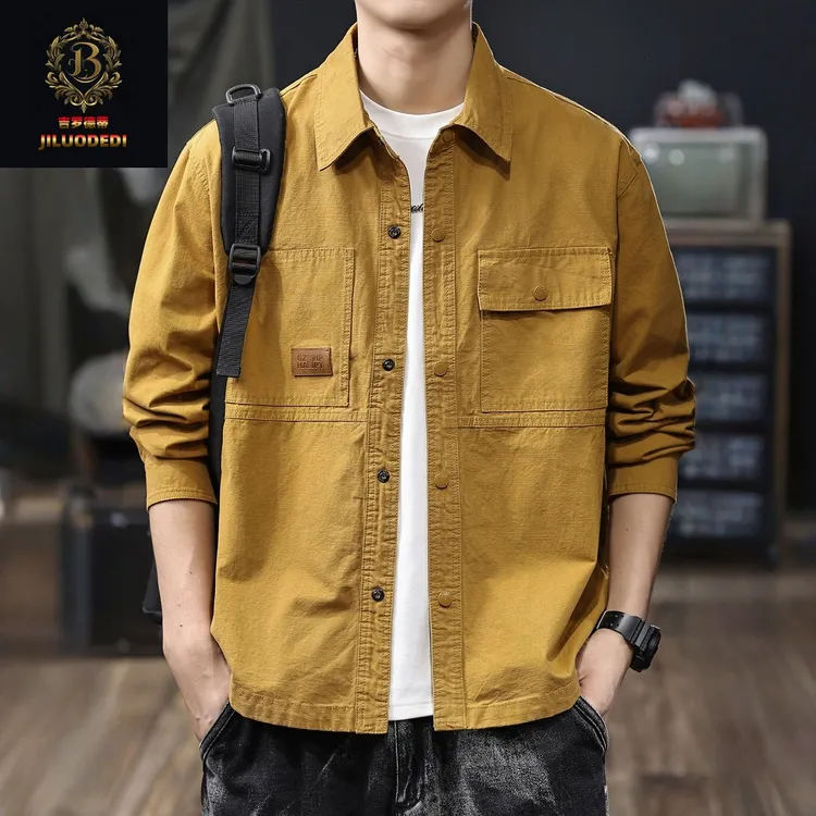 美式复古纯棉工装衬衫男长袖2025秋季新款潮流痞帅男士衬衣外套潮
