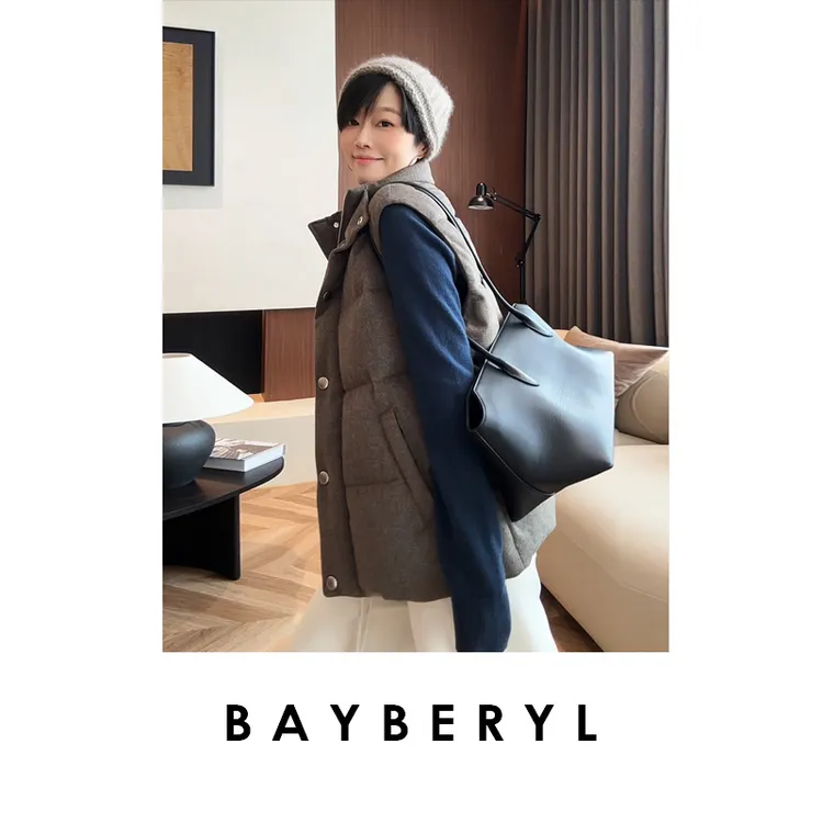 BAYBERYL老贝烟色立领拉链单排扣无袖羽绒马夹YRF5H2646-9/24