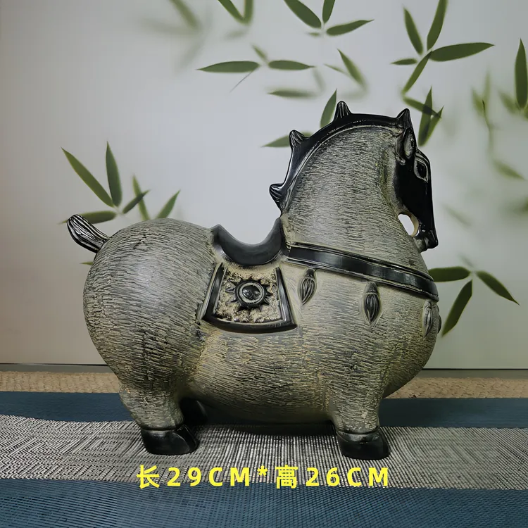 山西青石国风复古手工唐马电视柜造景摆件创意雕塑雕刻中式工艺品
