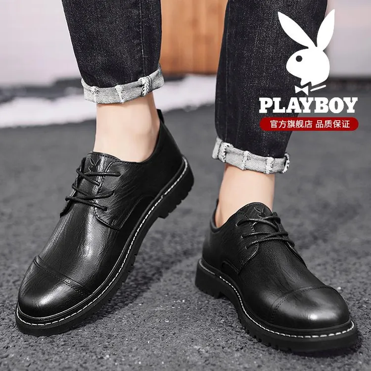 花花公子冬季新款男士休闲鞋透气韩版百搭小皮鞋正装商务男士皮鞋