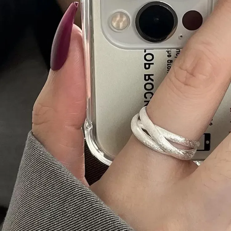 925银合成锆石戒指 轻奢气质简约中古镂空小众戒指开口指环