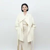玉兰悠悠2025新款秋“雪絮晴岚”白色羊毛大衣气质显瘦毛呢外套保暖