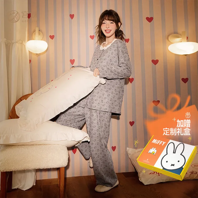 宫蝶【蓄热型】米菲秋冬季睡衣女加厚德绒保暖可爱卡通少女家居服