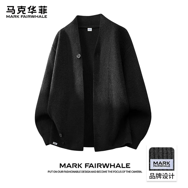 马克华菲慵懒风开衫V领毛线衫潮流休闲宽松2025秋季保暖毛衣外套