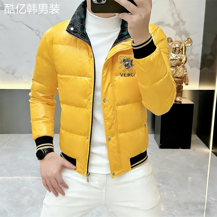 2025新款潮牌男士羽绒服冬季时尚重工刺绣亮面免洗翻领外套潮8098