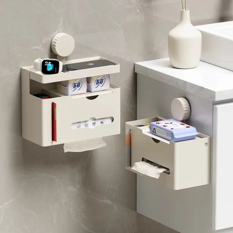 家用吸盘厕所防水纸巾盒壁挂式免打孔卫生间马桶边卷纸厕纸收纳盒