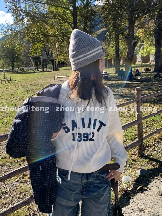 【连帽1992】新品百搭小众设计连帽字母针织衫 ZYT0483