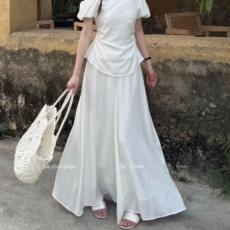 LS 极简纯色慵懒休闲宽松裤子 广州十三行2025夏季新品女装#