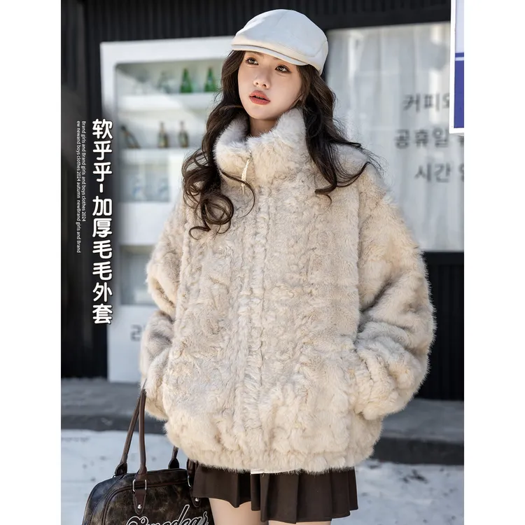 【可亲子】女大童毛毛外套2025冬季新款女大童新年款环保皮草上衣