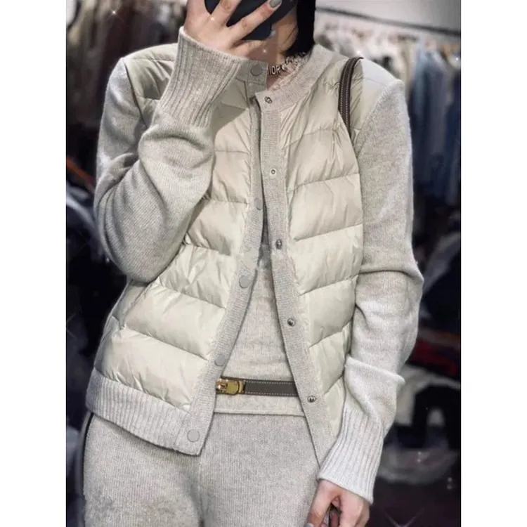 哥弟阿玛施正品欧洲时尚轻便羽绒女装冬季设计利基加厚保暖针织拼