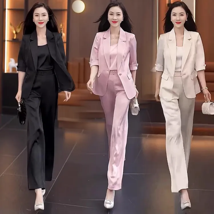 垂感阔腿裤西服套装女2025年春夏秋新款气质休闲西服时尚三件套潮