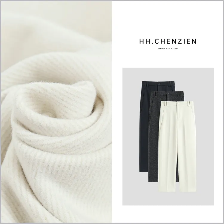 【黑黑家】"珠光绒羊毛神裤"冬季新款女士双挂耳单扣直筒休闲裤子