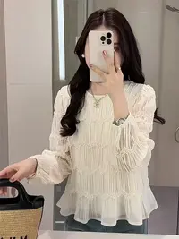 法式褶皱肌理感长袖衬衫女2025秋季新款高级感洋气减龄漂亮小衫潮