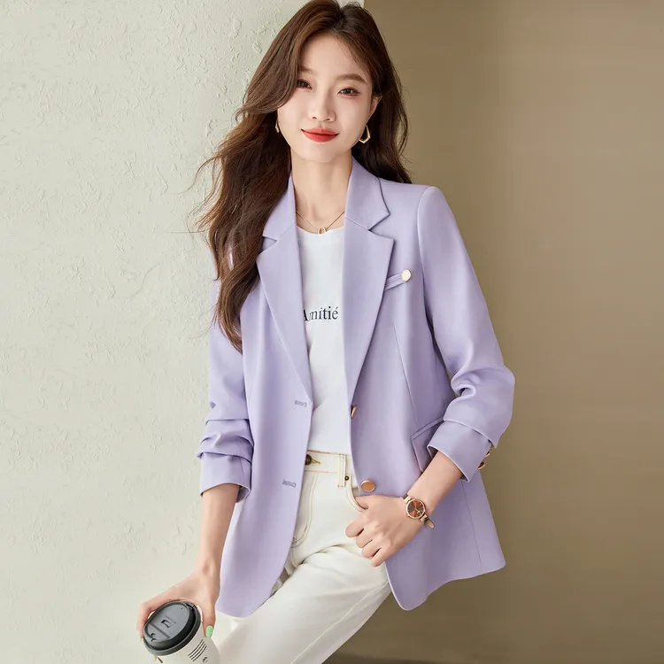 紫色休闲西装外套女2025春装新款韩版设计感高级宽松百搭西服上衣