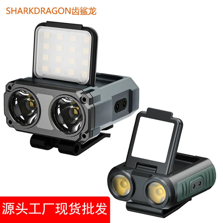 新款便携感应头灯夹帽灯usb充电户外无极调光头带夜金属头灯夜灯