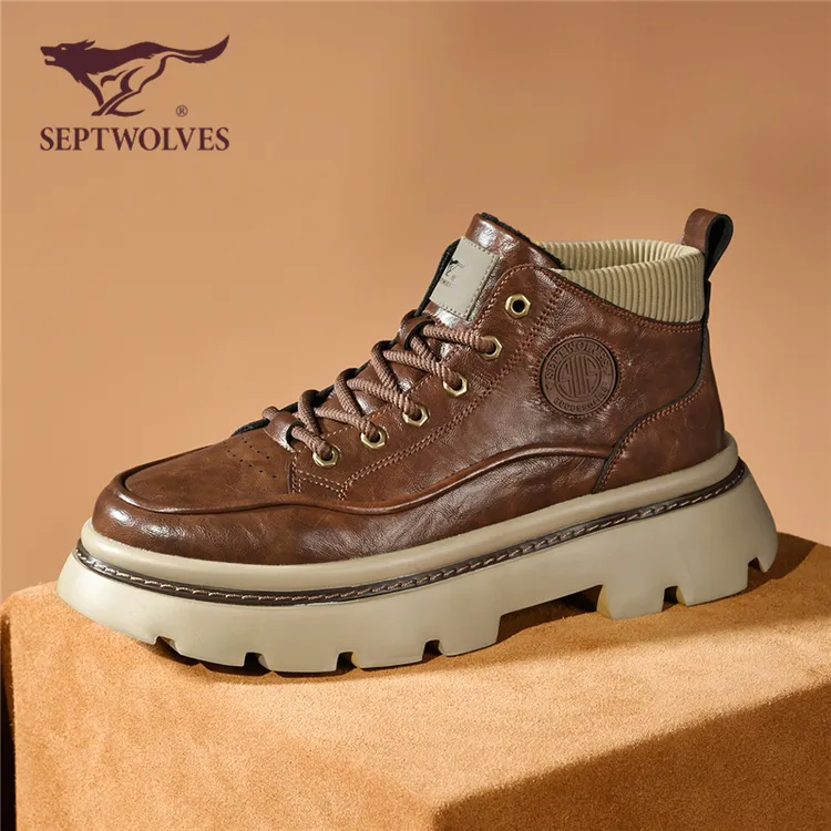 七匹狼马丁靴2025秋季通勤高帮英伦男鞋厚底增高百搭保暖工装0850