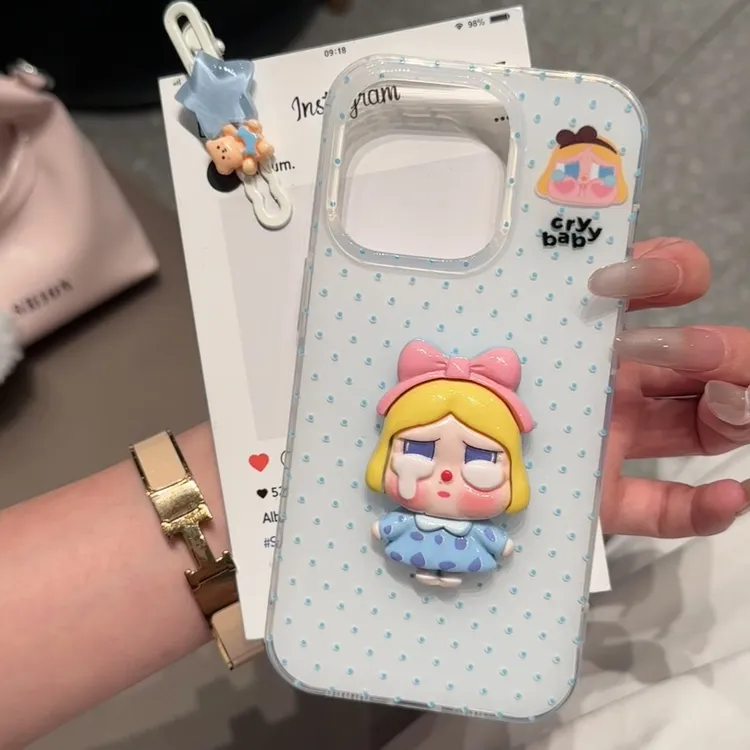 雅天立韩风波点立体哭娃适用适用苹果16手机壳华为vivo小米15oppo