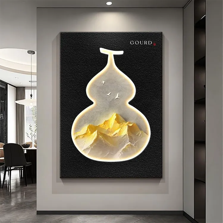 现代轻奢高级感客厅装饰画葫芦金山入户玄关挂画2025新款靠山壁画